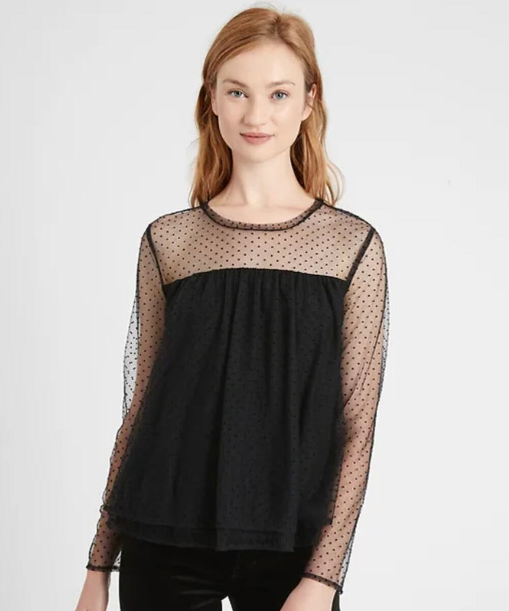NWT Banana Republic Tiered Tulle Top size XL in Black Coquette